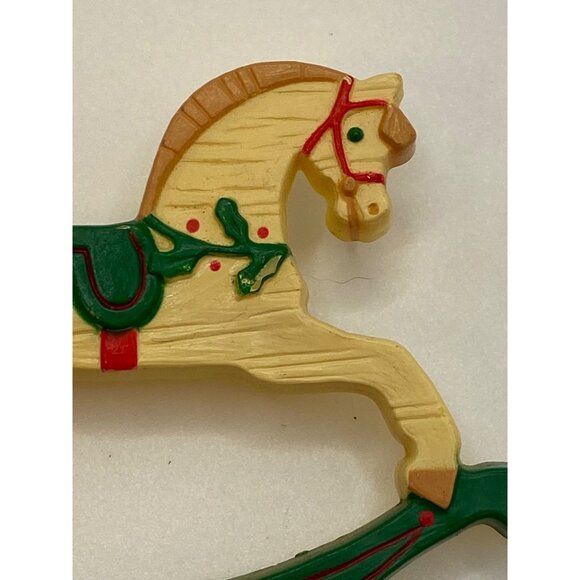 Vintage 1989 Hallmark Rocking Horse Christmas Pin Brooch Hand-Painted Collectibl - Picture 2 of 9
